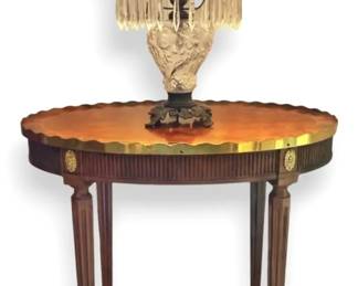 Baker Furniture Occasional Table w Brass Adornments Cut Glass Pendant Lamp