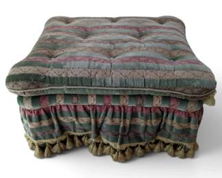 Upholstered Ottoman w Tufted Detailing Tassel Trim