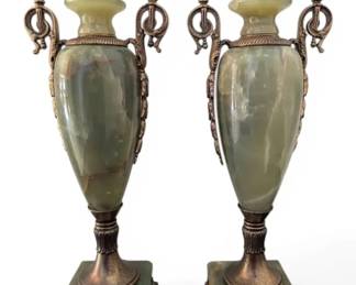 French Neoclassical Style Green Onyx Cassolette Urns