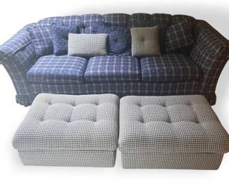 Blue Couch 2 Plaid Ottomans