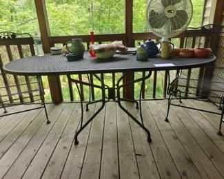 010 – Briarwood Collection by Woodard Wrought Iron Patio Set including Table, Six Chairs & Bar Cart — 73x42x29