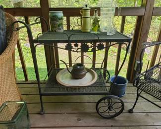 010 – Briarwood Collection by Woodard Wrought Iron Patio Set including Table, Six Chairs & Bar Cart — 73x42x29