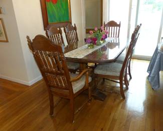 Trestle dining table with 6 chairs