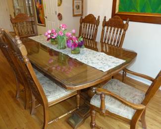 Trestle dining table with 6 chairs