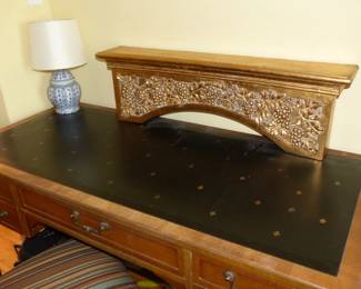 Vintage French style writing desk with desk chair, shelf, lamp