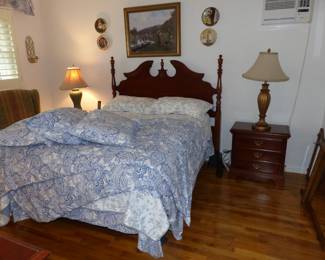 Queen size bedroom set with headboard, pair of night tables, dresser & mirror, queen size mattress & boxspring