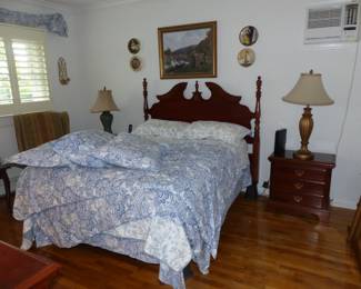 Queen size bedroom set with headboard, pair of night tables, dresser & mirror, queen size mattress & boxspring