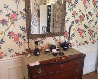 Antique side table and mirror