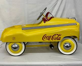 Coca-Cola-Themed 36-Inch Yellow Pedal Car with Checkered Detail