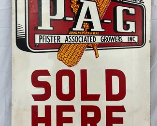 Early Pfister Associated Growers Masonite Sign (P.A.G.), 18in x 24in