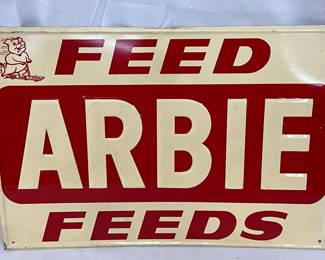 Emb. Metal ‘Arbie Feeds’ Sign, 18×12 Inches