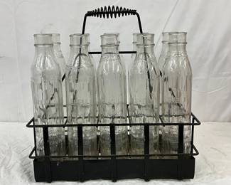 10 ‘Shell’ Glass Oil Bottles with Original Steel Holder