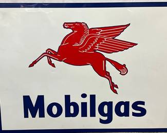 Emb.  Mobilgas Sign w/ Pegasus Logo, Metal w/Wood Backing, 59 x 42 Inches