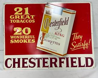 Chesterfield Cigarettes Embossed Metal Advertising Sign, 24in x 18in