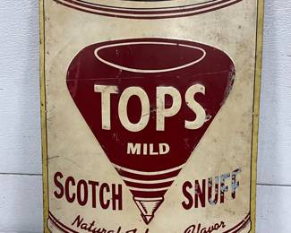 Embossed Metal Advertising Sign for TOPS Mild Scotch Snuff, 17x12 