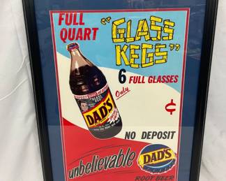Dad’s Root Beer Advertising Framed Cardboard, 15 x 22 Inches