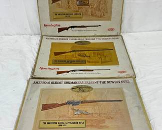 (3) Remington Cardboard Gun Advertisements Featuring Historic Models, 17×14 
