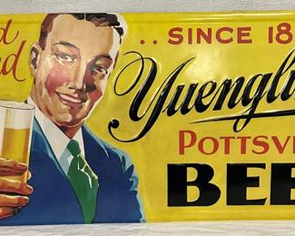 Emb. Yuengling’s Pottsville Beer Metal Self Framed Sign, 39in x 17in