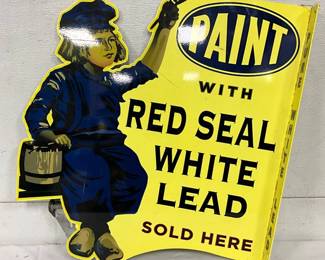 DS Metal Contemporary Sign, ‘Paint With Red Seal White Lead,’ 20×22 Inches