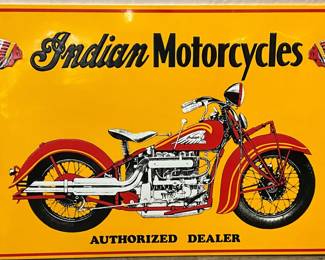 Emb. Indian Motorcycles Authorized Dealer Sign with Wooden Back, 59×39 