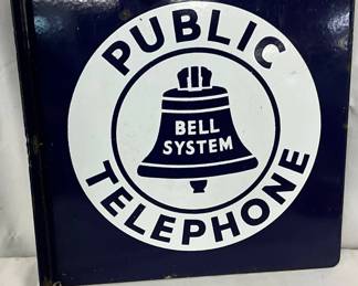 Porc. Bell System Public Telephone Flange Sign, 11×11 Inches