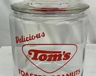 Tom’s Toasted Peanuts Glass Jar with Red Lid, 8×10 Inches