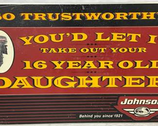 Emb. Johnson Outboard Motors Metal Sign, 25in x 15in