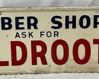 1956 Emb. Wildroot Barber Shop Sign, A-M Sign Co., 39×14 