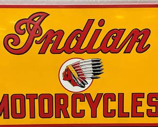 Emb. ‘Indian Motorcycles’ Sign w/Wood Backing, 59in x 39in