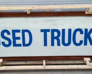 ‘Used Trucks’ Lexan Can Sign with Wood Frame, 98in x 33in, Rewired & functional 