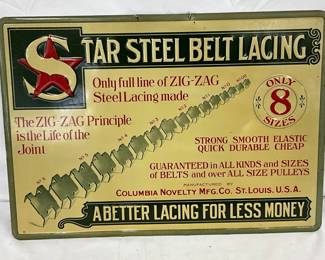 SS Star Steel Belt Lacing Metal Sign, 19×14 Inches