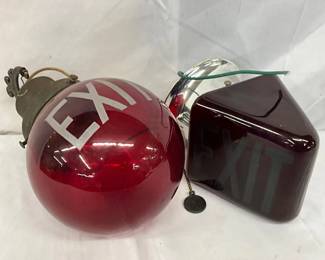 Two Early Electric Glass Exit Signs, 6 Inches