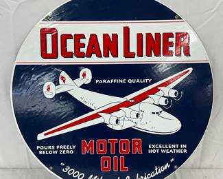 ‘Ocean Liner Motor Oil’ Metal Sign, 24in. - contemporary
