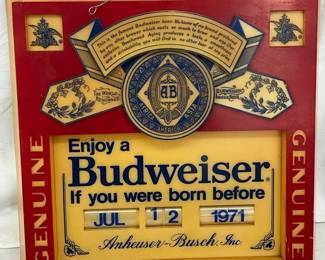 Lexan Embossed Budweiser Advertising Sign with Interchangeable Date Display, Measures 17x17 
