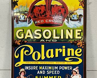 SSP Red Crown Gasoline and Polarine Oil Sign, 14×20 Inches - contemporary 