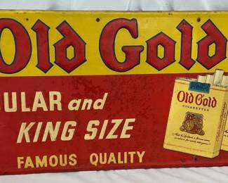 Emb. ‘Old Gold Cigarettes’  Metal Sign, 33 x 14 Inches