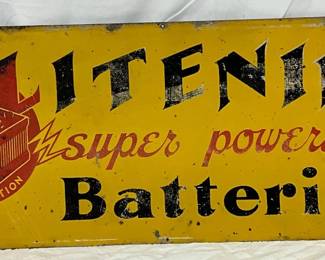 Litening Batteries  SS Metal Sign by Yale Oil Corporation, 48×14 