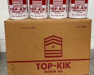 24 1qt. Top-Kik Motor Oil Cans with Original Box, Cans are empty