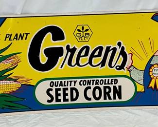 ‘Green’s Quality Controlled Seed Corn’ Metal Sign, 36x12in