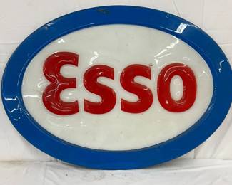 Emb. Esso Lexan Sign with Blue and Red Detailing, 51×36 Inches