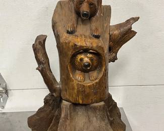 Hand-Carved Bears Wooden Sculpture, 17×25 