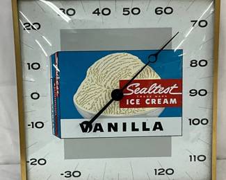 Sealtest Ice Cream Glass Face Thermometer, Pam Clock Co., 12×12