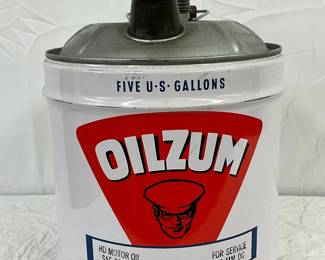 5g. Oilzum Metal Motor Oil Can with Spout and Handle