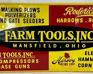 Emb. Metal Farm Tools, Inc. Sign, 36in x 16in
