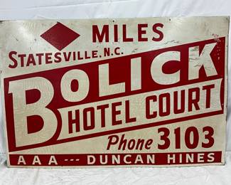 Bolick Hotel Court SS Metal Sign, Statesville, N.C., 36×24 