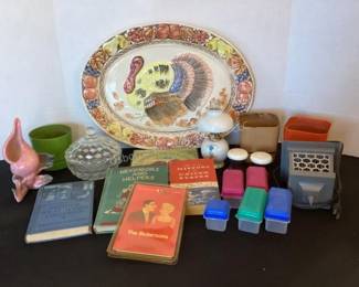 Hull vase, turkey platter, old books & more