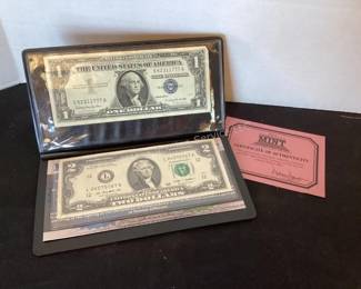 $1 silver certificate & $2 bill