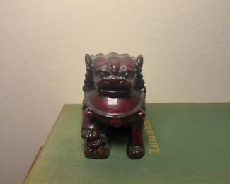 Red Resin Foo Dog Figurine