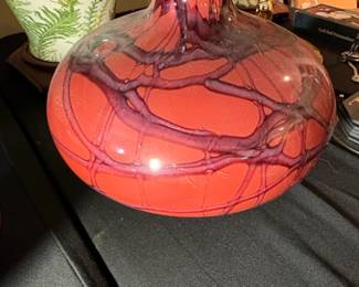 Vintage Czech Art Glass Vase, Orange and Purple Swirl second image