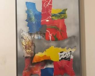 Laszlo Dus Abstract Mixed Media Collage Framed Art